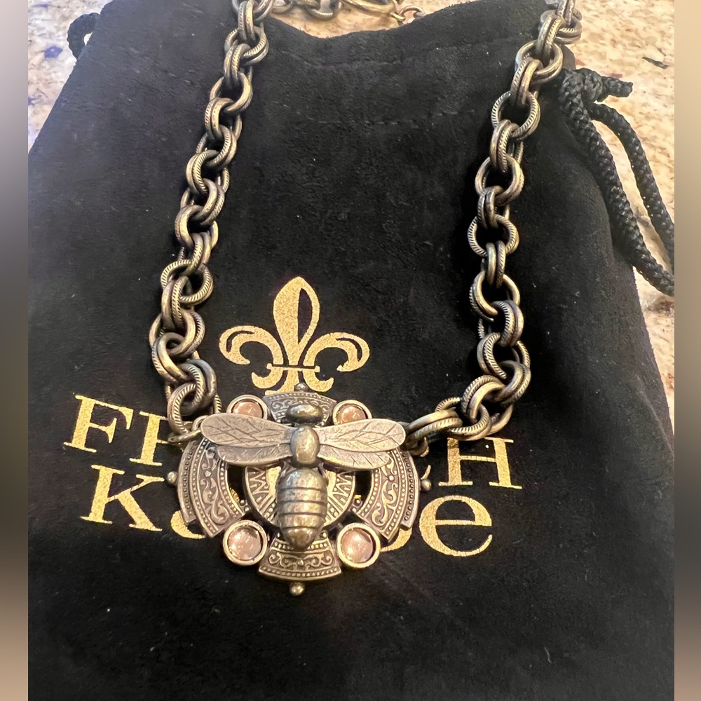 Brass & crystals French Kande Bee necklace comes with FK  protection pouch .
